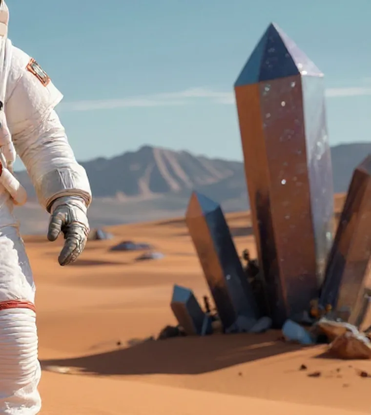 A cluster of crystals on the right of the desert photo
